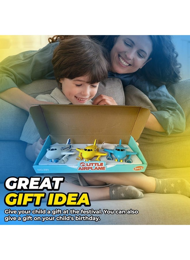 Kids Airplane Toy For Boys & Girls. Set Of Three Toy Airplanes With Flashing Lights, Music & Airplane Sound, Push And Go Toy Plane Gift Toys For Toddler Boys 2 3 4 5 6 7 Years Old & Up