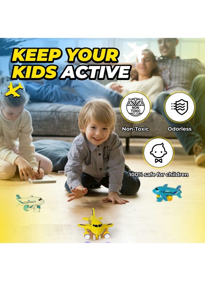 Kids Airplane Toy For Boys & Girls. Set Of Three Toy Airplanes With Flashing Lights, Music & Airplane Sound, Push And Go Toy Plane Gift Toys For Toddler Boys 2 3 4 5 6 7 Years Old & Up