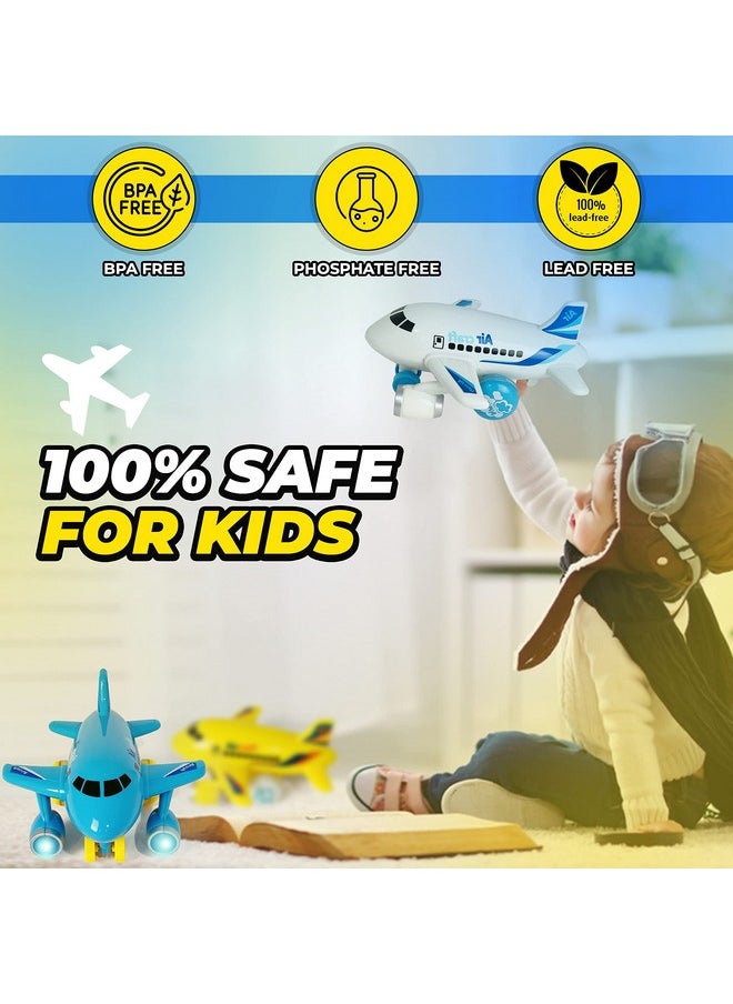 Kids Airplane Toy For Boys & Girls. Set Of Three Toy Airplanes With Flashing Lights, Music & Airplane Sound, Push And Go Toy Plane Gift Toys For Toddler Boys 2 3 4 5 6 7 Years Old & Up