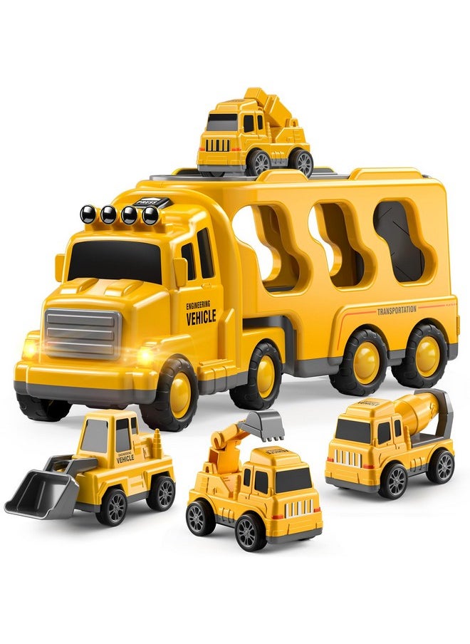 5-In-1 Construction Truck For 3-9 Year Old Boys And Girls - Friction Power Vehicle Car For Toddlers 1-3, Carrier For Kids 3-5 - Christmas And Birthday Gifts