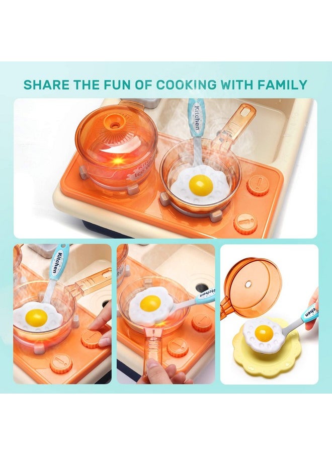 Pretend Play Kitchen Sink Toys With Play Cooking Stove, Pot And Pan With Spray Realistic Light And Sound, Dish Rack & Play Cutting Food, Utensils Tableware Accessories For Kids Toddlers