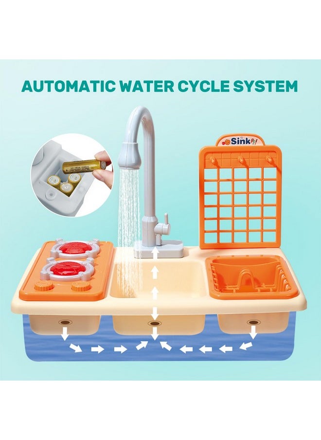 Pretend Play Kitchen Sink Toys With Play Cooking Stove, Pot And Pan With Spray Realistic Light And Sound, Dish Rack & Play Cutting Food, Utensils Tableware Accessories For Kids Toddlers