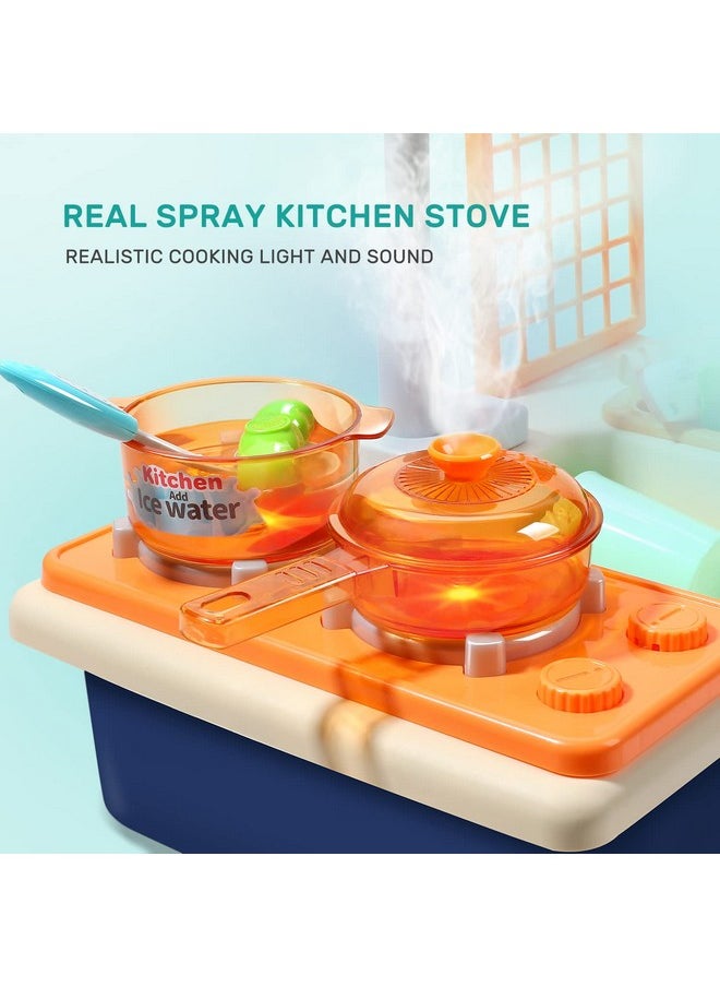Pretend Play Kitchen Sink Toys With Play Cooking Stove, Pot And Pan With Spray Realistic Light And Sound, Dish Rack & Play Cutting Food, Utensils Tableware Accessories For Kids Toddlers