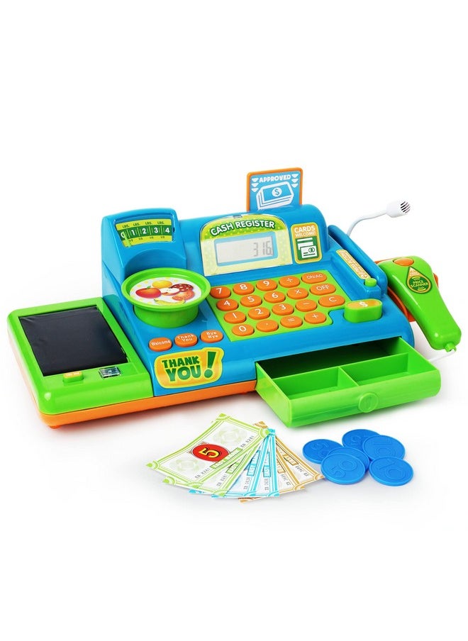 Pretend Play Cash Register Toy For Kids - 19 Piece Interactive Set With Scanner, Microphone, Conveyor Belt, Calculator & Money - Educational Toy For Boys & Girls - Ages 3 And Up