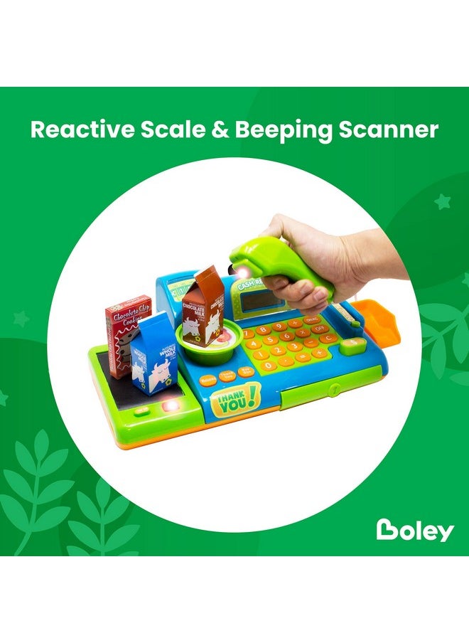 Pretend Play Cash Register Toy For Kids - 19 Piece Interactive Set With Scanner, Microphone, Conveyor Belt, Calculator & Money - Educational Toy For Boys & Girls - Ages 3 And Up