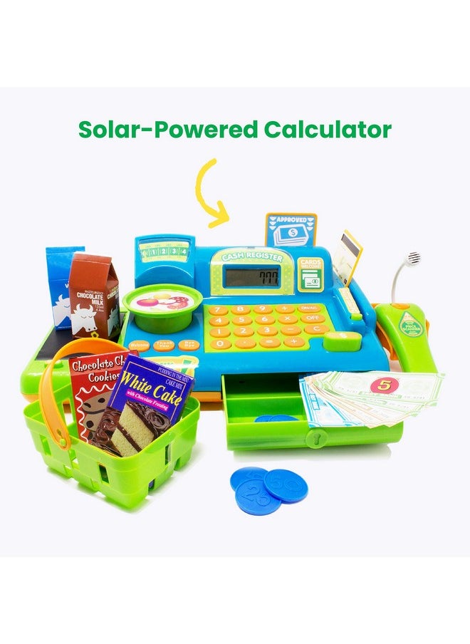 Pretend Play Cash Register Toy For Kids - 19 Piece Interactive Set With Scanner, Microphone, Conveyor Belt, Calculator & Money - Educational Toy For Boys & Girls - Ages 3 And Up