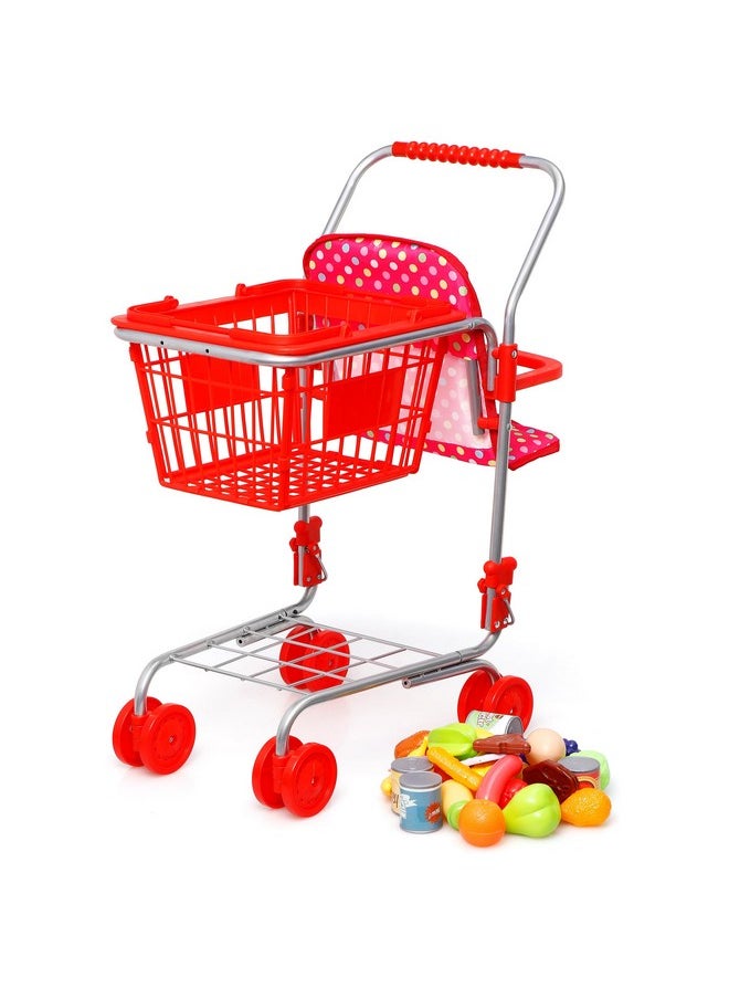 Shop 'N' Go Toy Shopping Cart For Kids And Toddler - Includes Food - Folds For Easy Storage - With Sturdy Metal Frame Pretend Play Food Role Play, Educational Toy (Doll Not Included)