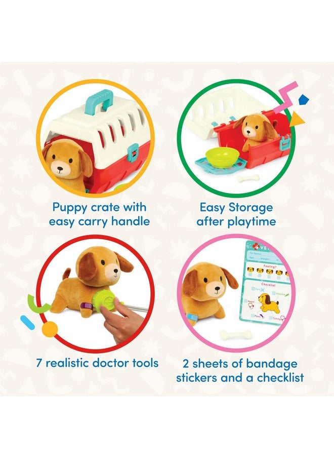 - Mini Vet Playset (11Pc) - Plush Dog & Carrier - Stickers & Checklist - Toy Stethoscope & Bone - 2 Years + - Puppy Care Vet Kit