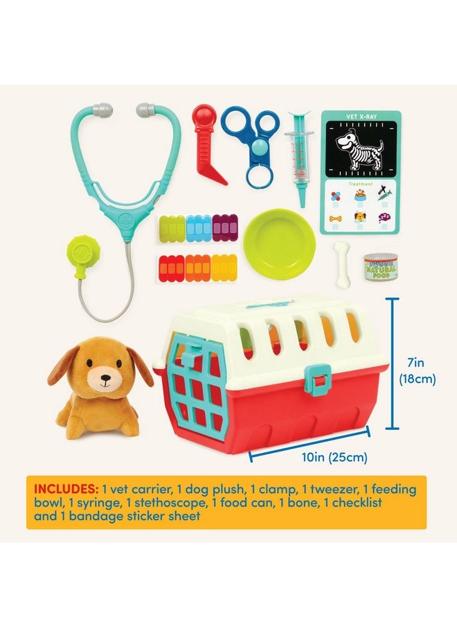 - Mini Vet Playset (11Pc) - Plush Dog & Carrier - Stickers & Checklist - Toy Stethoscope & Bone - 2 Years + - Puppy Care Vet Kit