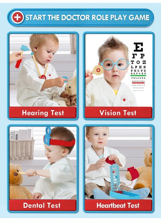 Doctor Kit Kids Wooden, Toys For 3+ Year Old Boys, Pretend Play Dr Set, Kids Doctor Playset, Medical Kits With Stethoscope, Gifts For Toddlers Girls Ages 3 4 5 6