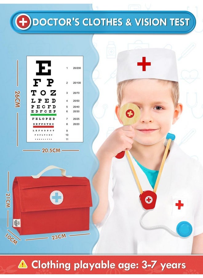 Doctor Kit Kids Wooden, Toys For 3+ Year Old Boys, Pretend Play Dr Set, Kids Doctor Playset, Medical Kits With Stethoscope, Gifts For Toddlers Girls Ages 3 4 5 6
