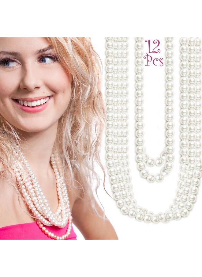 Pearl Bead Necklaces - 12 Piece Faux Party Favor Beads For Men, Women & Kids - 33