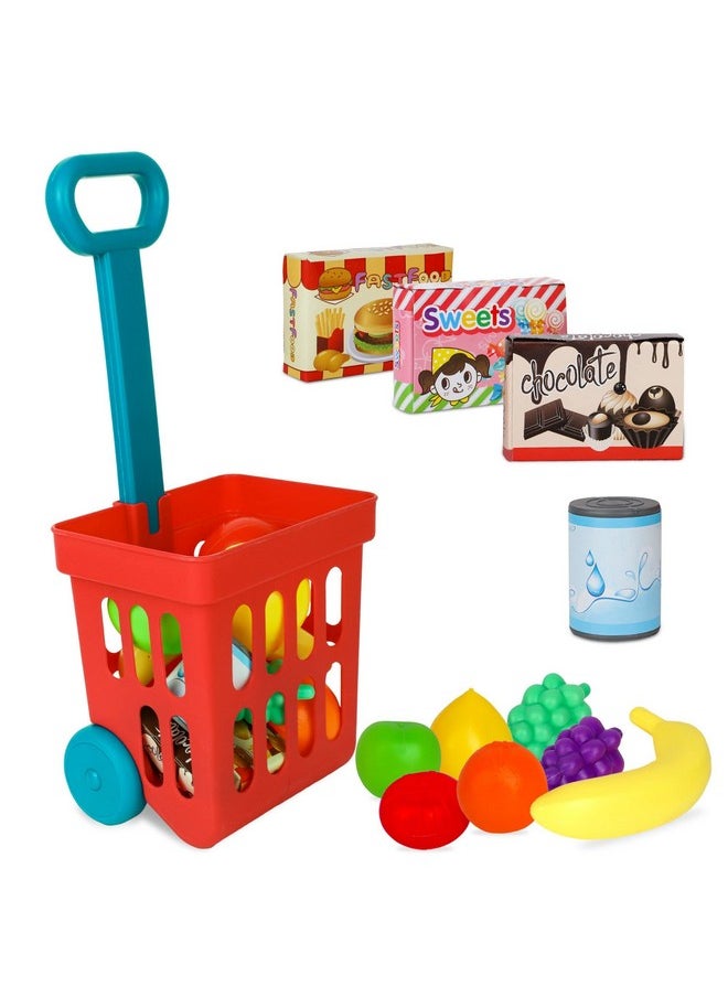 Toy Shopping Cart Play Set, Plastic Food Toys, Interactive Play Set, Learning Resources & Pretend Play Fun, Ages 3+