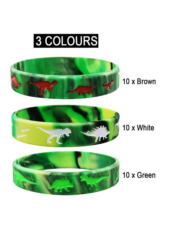 30 Pack Dinosaurs Silicone Wristbands Dinosaurs Bracelets Dinosaurs World Jurassic Party Supplies For Dinosaurs Theme Party Birthday Party Favors Gifts Bags Stuffers - 3 Colors