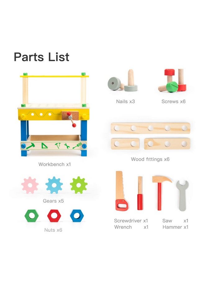 Solid Wood Tool Stand Set For Toddlers And Kids, Wooden Workbench Toy Birthday For Boys Girls For 3 Year Old And Up