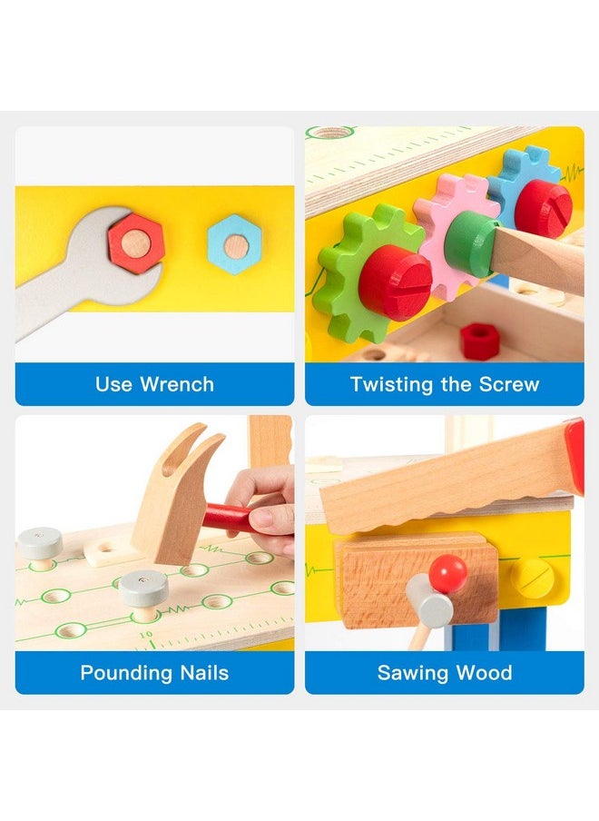 Solid Wood Tool Stand Set For Toddlers And Kids, Wooden Workbench Toy Birthday For Boys Girls For 3 Year Old And Up