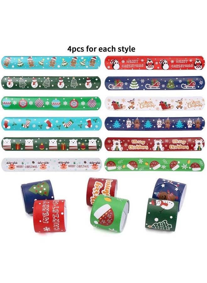 Christmas Slap Bracelets,Xmas Slap Wristbands Snata Claus Reindeer For Christmas Party Gift Bag Filler Giveaways,48Pcs