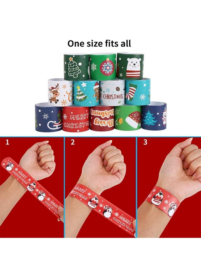 Christmas Slap Bracelets,Xmas Slap Wristbands Snata Claus Reindeer For Christmas Party Gift Bag Filler Giveaways,48Pcs