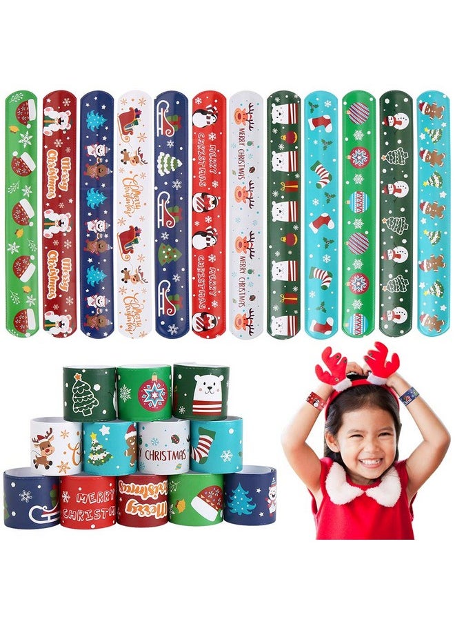 Christmas Slap Bracelets,Xmas Slap Wristbands Snata Claus Reindeer For Christmas Party Gift Bag Filler Giveaways,48Pcs