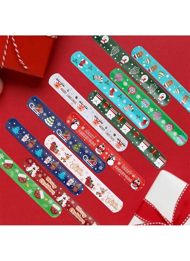 Christmas Slap Bracelets,Xmas Slap Wristbands Snata Claus Reindeer For Christmas Party Gift Bag Filler Giveaways,48Pcs