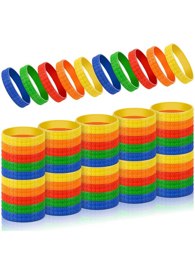 60 Pieces Silicone Building Block Bracelets Rubber Bracelets Wristbands Colorful Birthday Party Favors For Goodie Bag Fillers Carnival Prize Supplies, 5 Colors