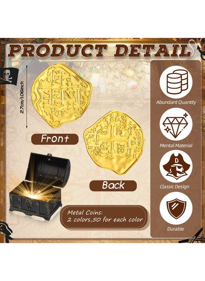 100 Pcs Metal Pirate Coins Pirate Gold Coins Treasure Chest Spanish Doubloon Fake Coins Tokens For Kids Board Games Pirate Party Cosplay (Irregular)