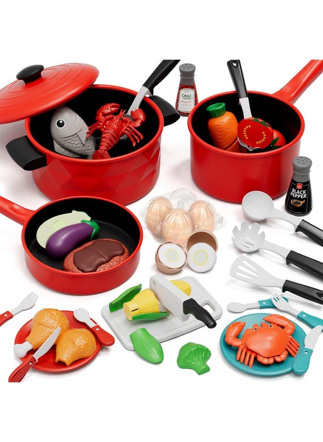 Play Kitchen Accessories, Play Pots And Pans Sets For Kids Kitchen, Play Food Sets For Kids, Toddler Cooking Set With Utensils, Toy Foods For Toddlers 3-5, Toys For 3+ Years Old Girls