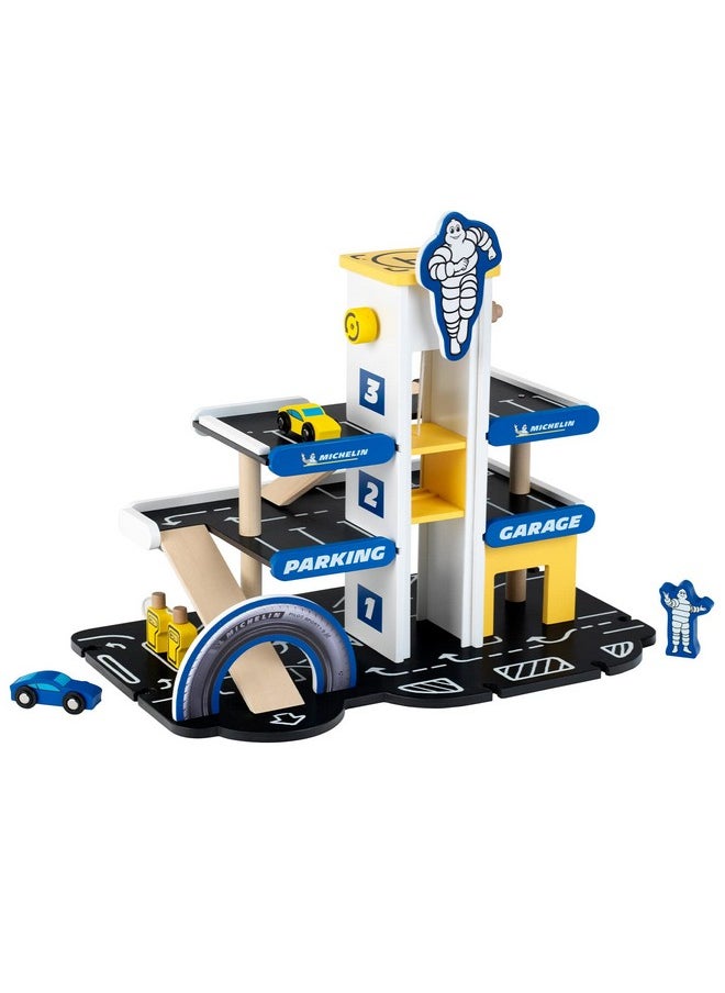 Klein Michelin Car Service Mechanic Station Kids Wooden Toy Playset With 1 Play Car, Screwdriver, And Tires For Ages 3 And Up