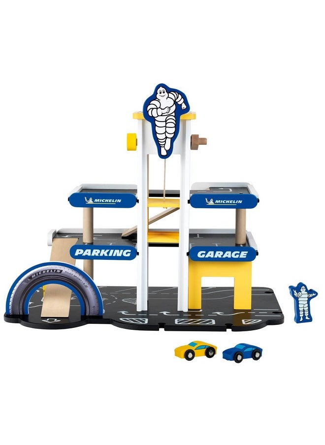 Klein Michelin Car Service Mechanic Station Kids Wooden Toy Playset With 1 Play Car, Screwdriver, And Tires For Ages 3 And Up