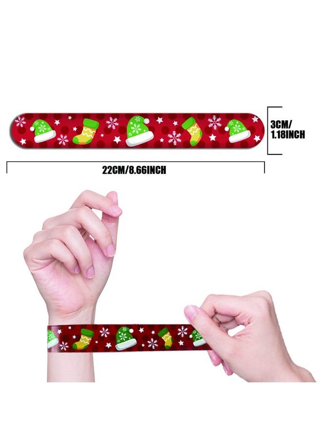 48Pcs Christmas Slap Bracelets，Xmas Slap Wristbands Assorted Christmas Theme Pattern Snap Wristbands For Kids Christmas Party Favors Gift Bag Filler