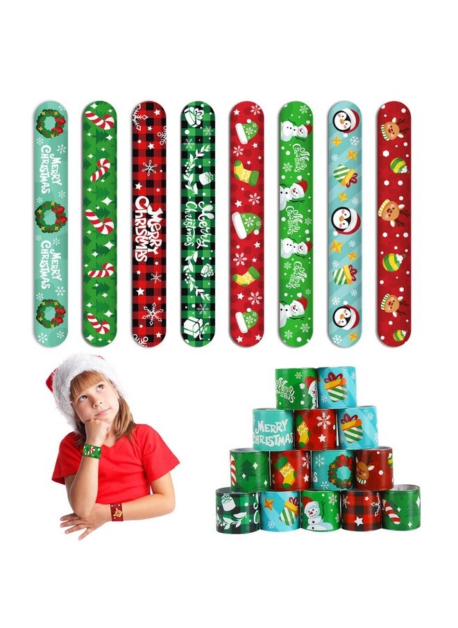 48Pcs Christmas Slap Bracelets，Xmas Slap Wristbands Assorted Christmas Theme Pattern Snap Wristbands For Kids Christmas Party Favors Gift Bag Filler