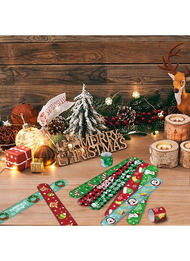 48Pcs Christmas Slap Bracelets，Xmas Slap Wristbands Assorted Christmas Theme Pattern Snap Wristbands For Kids Christmas Party Favors Gift Bag Filler