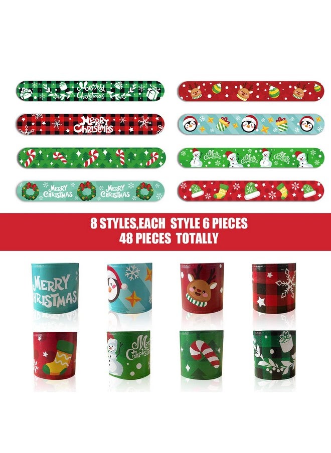 48Pcs Christmas Slap Bracelets，Xmas Slap Wristbands Assorted Christmas Theme Pattern Snap Wristbands For Kids Christmas Party Favors Gift Bag Filler