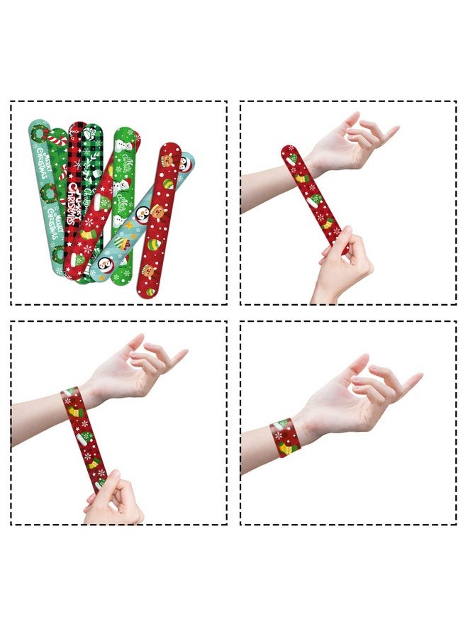 48Pcs Christmas Slap Bracelets，Xmas Slap Wristbands Assorted Christmas Theme Pattern Snap Wristbands For Kids Christmas Party Favors Gift Bag Filler