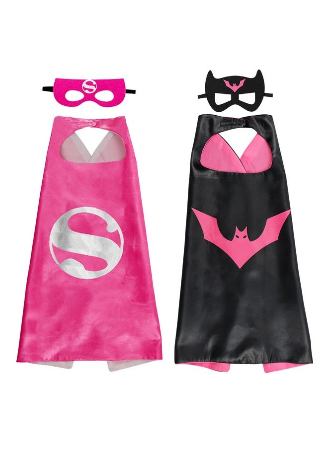 Superhero Capes And Mask For Kids,Superhero Costume Boys Grils Christmas Halloween Cosplay For 3-10 Years Old 2Pcs (Pink+Black)