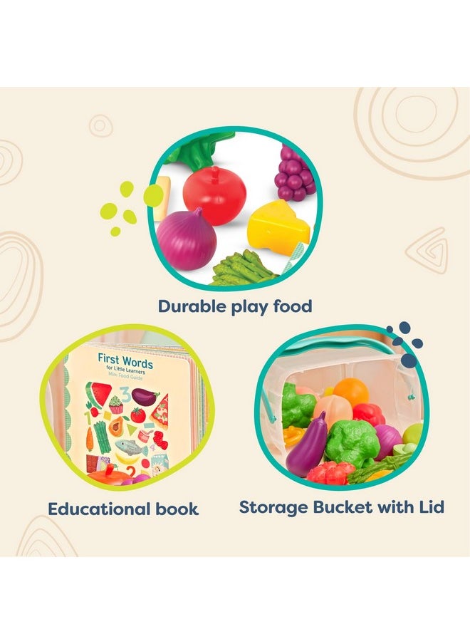 - Foodie Fun- Pretend Play Food & Board Book Set - 32 Pieces Of Play Food - Educational Book For Toddlers - Storage Bucket With Lid - 2 Years +