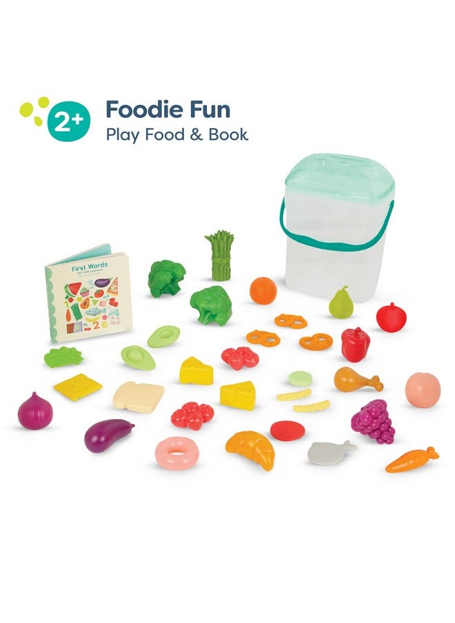 - Foodie Fun- Pretend Play Food & Board Book Set - 32 Pieces Of Play Food - Educational Book For Toddlers - Storage Bucket With Lid - 2 Years +