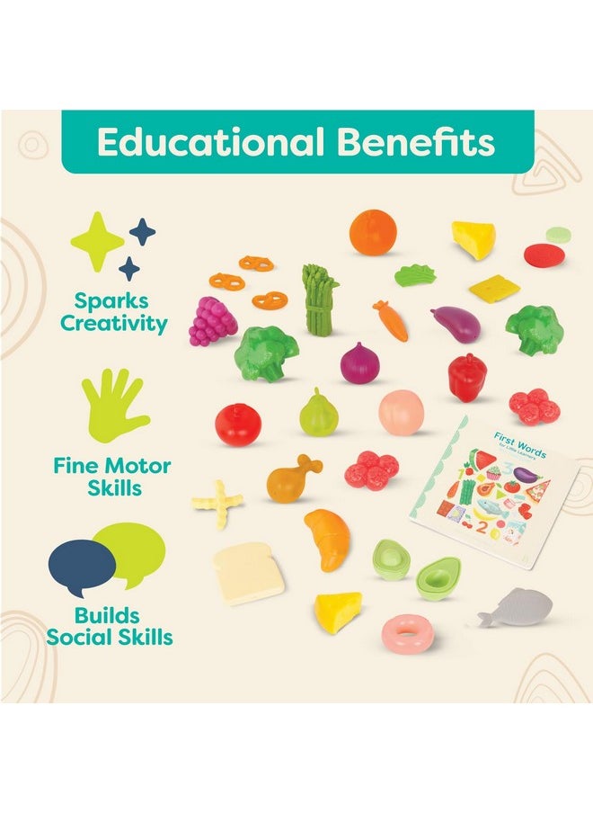 - Foodie Fun- Pretend Play Food & Board Book Set - 32 Pieces Of Play Food - Educational Book For Toddlers - Storage Bucket With Lid - 2 Years +