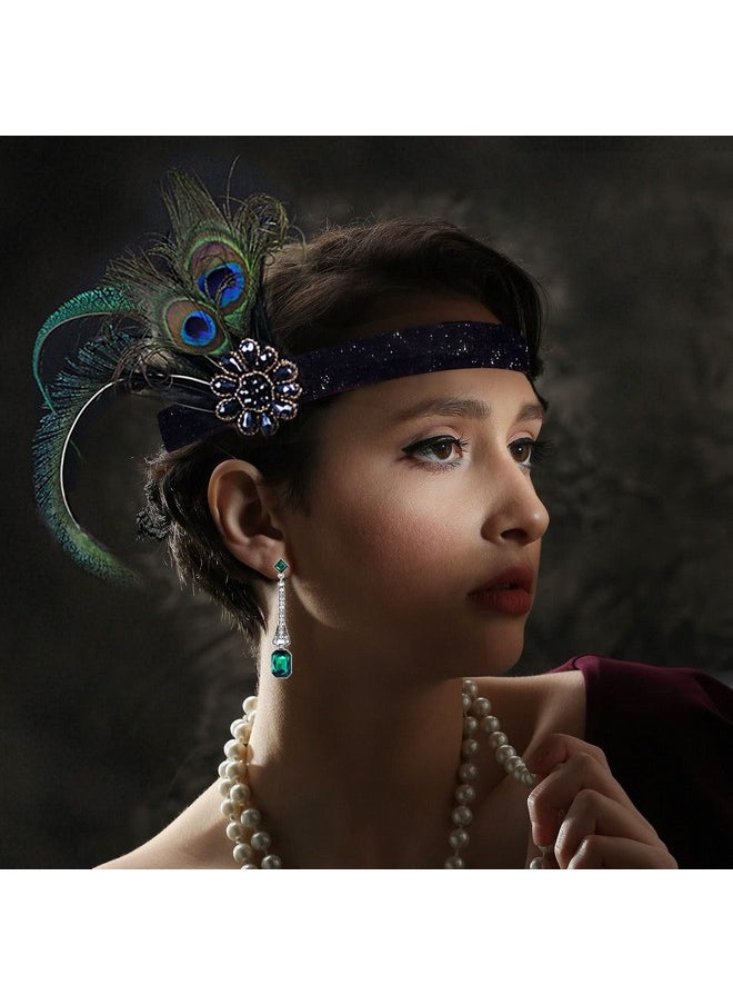 7 Pieces 1920S Flapper Great Gatsby Accessories Set Fashion Roaring 20'S Theme Set With Headband Headpiece Long Black Gloves Necklace Earrings For Women(Style 5)