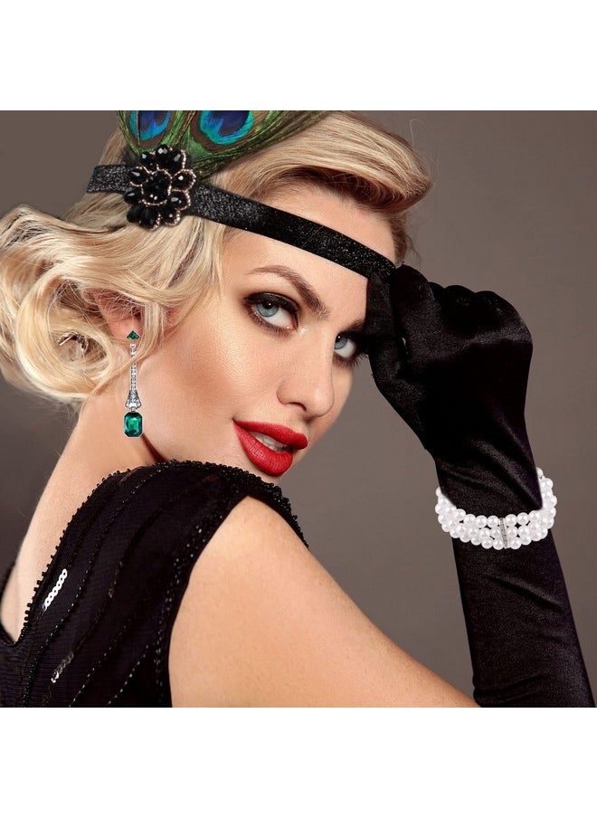 7 Pieces 1920S Flapper Great Gatsby Accessories Set Fashion Roaring 20'S Theme Set With Headband Headpiece Long Black Gloves Necklace Earrings For Women(Style 5)