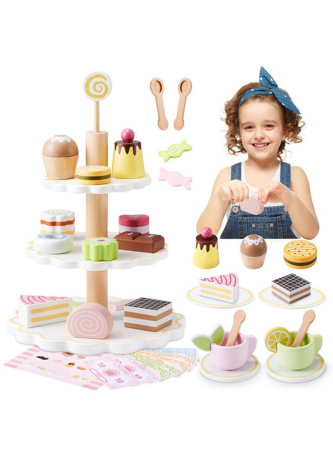 N Tea Party Set For Little Girls, Ehome Princess Tea Time Toy Including Dessert Tray Cake, 31Pcs Kids Dessert Toys Pretend Play For Girls Boys Age 1-6