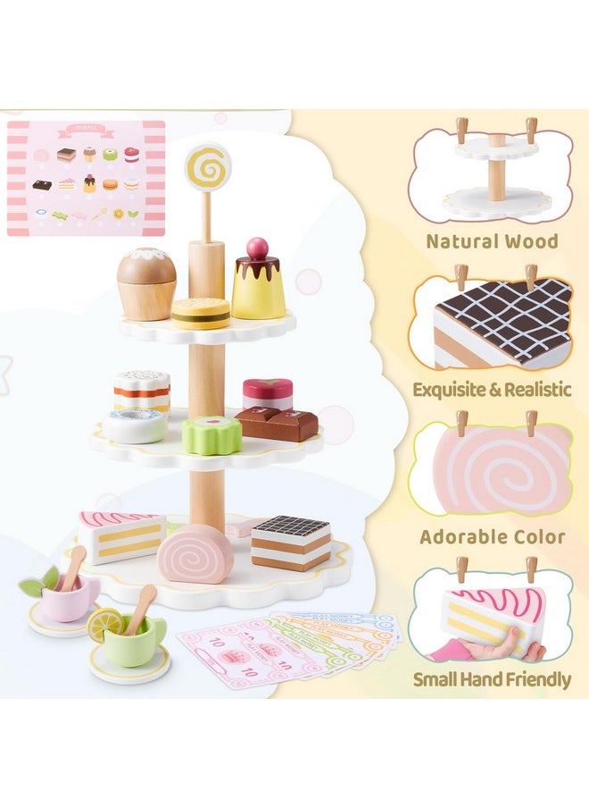 N Tea Party Set For Little Girls, Ehome Princess Tea Time Toy Including Dessert Tray Cake, 31Pcs Kids Dessert Toys Pretend Play For Girls Boys Age 1-6
