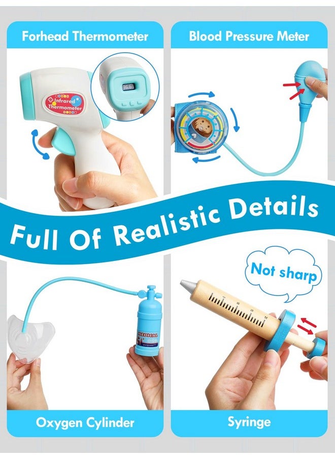 Doctor Kit For Kids Realistic, Kids Doctor Kit Wooden, Pretend Doctor Playset For Toddlers 3-5, Medical Kits Toys For Boys Girls, With Stethoscope Syringe Doctor Bag
