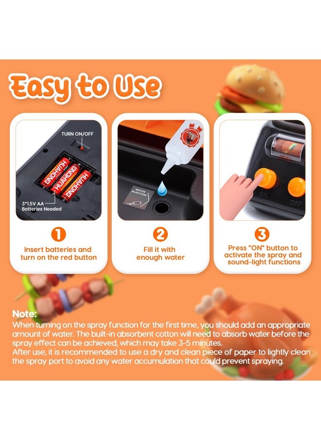 Cooking Toy Bbq Set, 2-Layer Kids Grill Playset With Play Food, Pretend Smoke Sound And Light, Kitchen Accessories Utensils Toy, Outdoor Camping Barbecue Toys Gift For Toddlers Girls Boys
