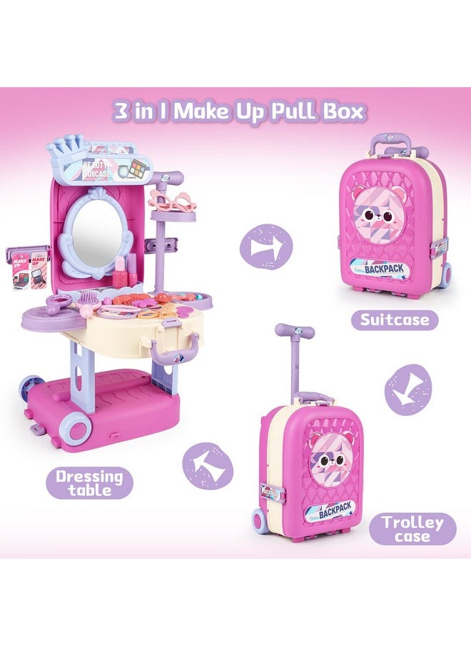 2 In 1 Makeup Table For Toddler Girls Vanity & Suitcase Set With Fashion Accessories Pretend Play Travel Suitcase Fashion Beauty Set For Girls