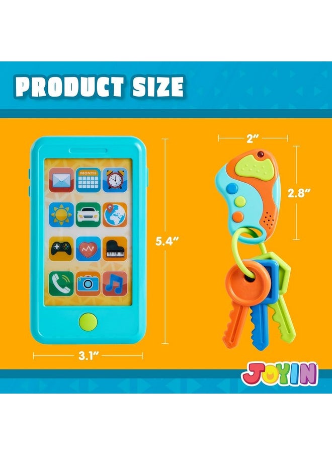 Pretend Toddler Play Phone, Learning Toy Phone Set,Keyfob Key Toy And Credit Cards Set, Kids Cellphone Toys, Girls Boys Birthday Gifts For 1 2 3 Year Old,Baby Blue, Kids Presents Toys