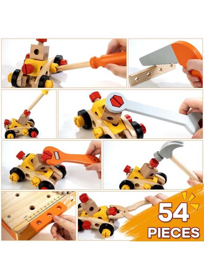 Wooden Tool Bench For Kids, 54-Piece Kids Tool Set With 2-In-1 Workbench & Take-Along Tool Kit, Stem Educational Toy Tools For Kids Ages 3 4 5 6 7 8 Years Old, Boy Toys