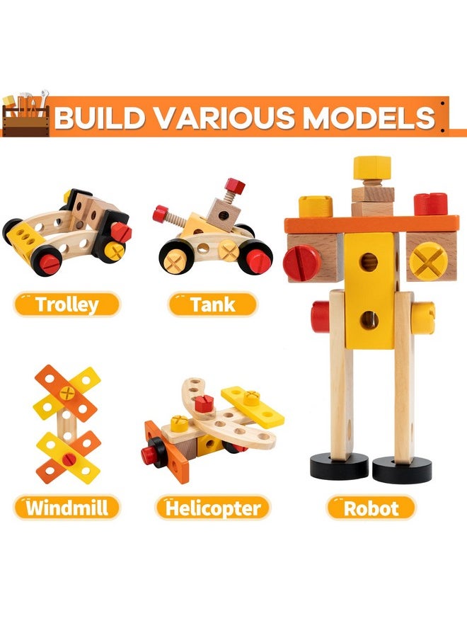 Wooden Tool Bench For Kids, 54-Piece Kids Tool Set With 2-In-1 Workbench & Take-Along Tool Kit, Stem Educational Toy Tools For Kids Ages 3 4 5 6 7 8 Years Old, Boy Toys