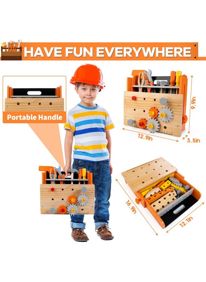 Wooden Tool Bench For Kids, 54-Piece Kids Tool Set With 2-In-1 Workbench & Take-Along Tool Kit, Stem Educational Toy Tools For Kids Ages 3 4 5 6 7 8 Years Old, Boy Toys