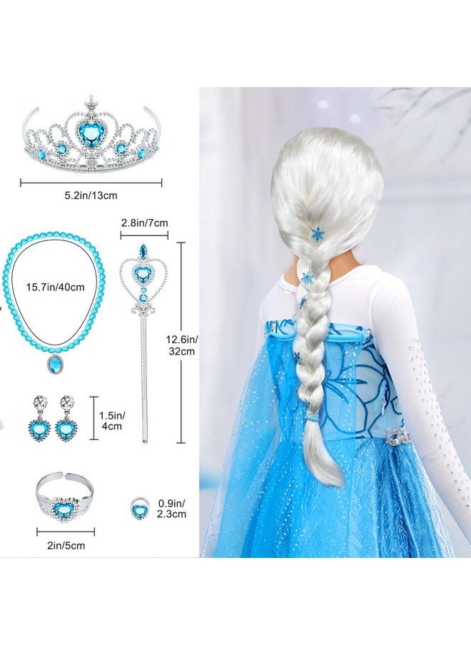 Girls Light Up Elsa Dress Costume Toddler Princess Dress Up With Cape Kids Elsa Wig Crown Wand Toys Halloween Cosplay Birthday Party Gifts